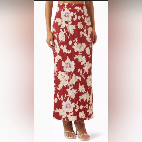 Posse Dresses & Skirts - Posse Emma Floral Print High-Waisted Linen Midi Skirt XS